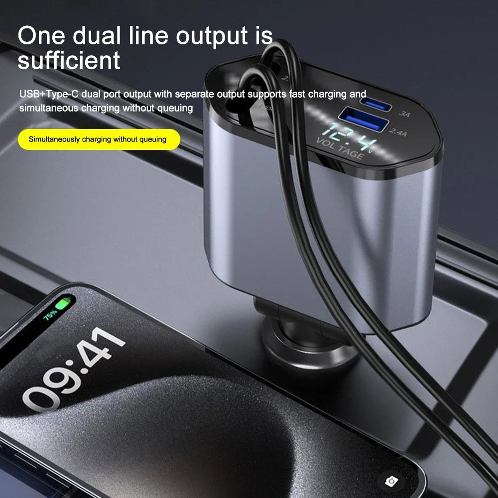 4 IN 1 100w Retractable Car Charger