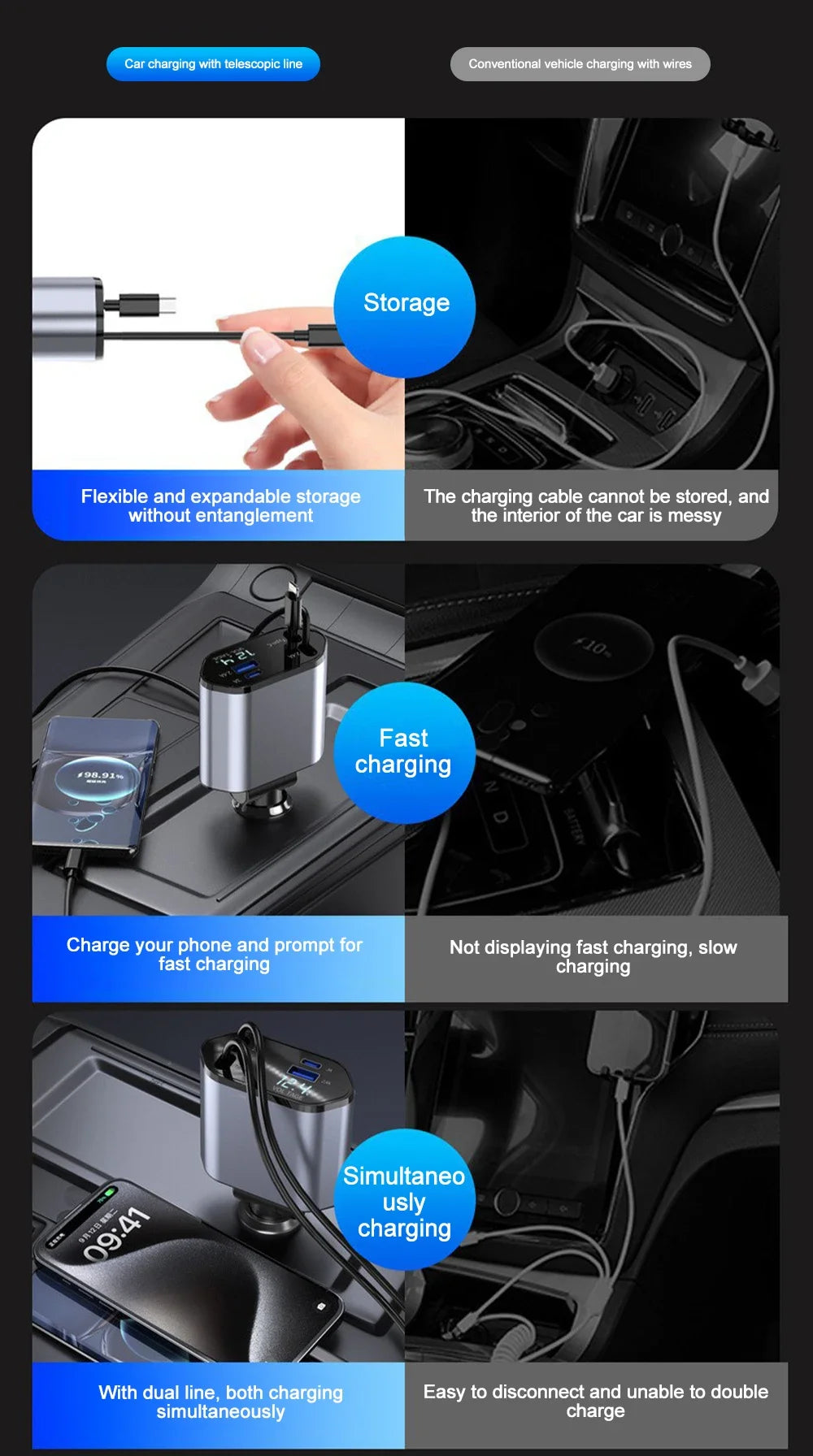 4 IN 1 100w Retractable Car Charger
