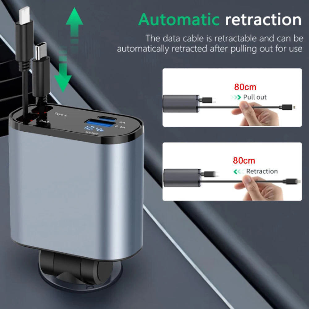 4 IN 1 100w Retractable Car Charger