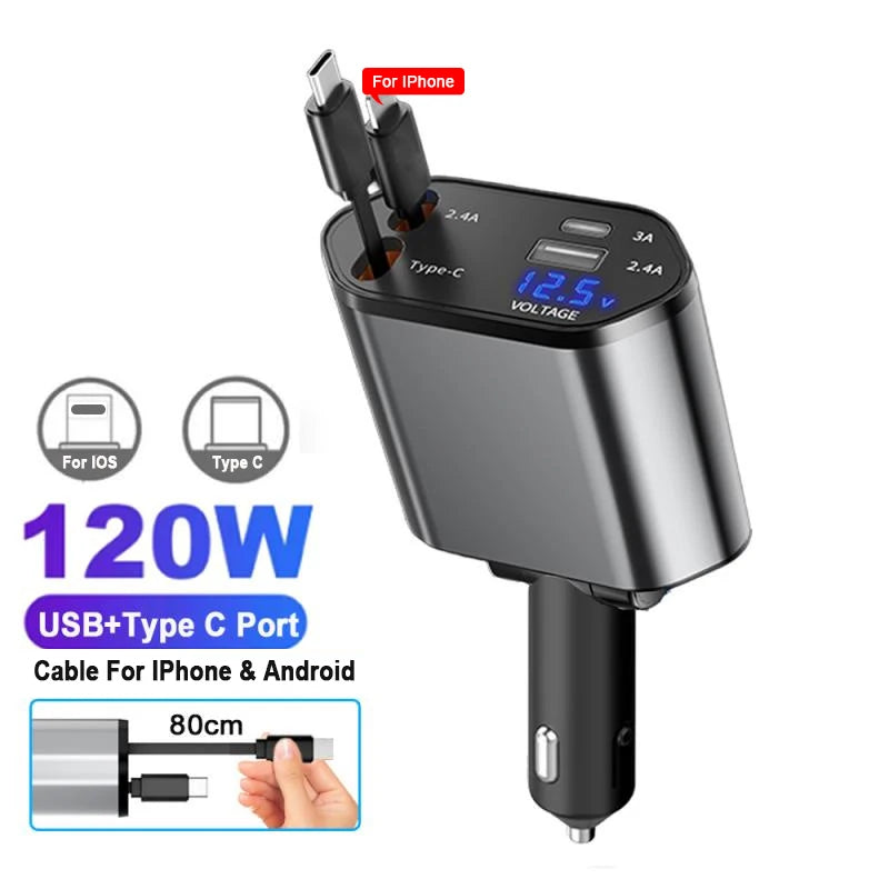 4 IN 1 100w Retractable Car Charger