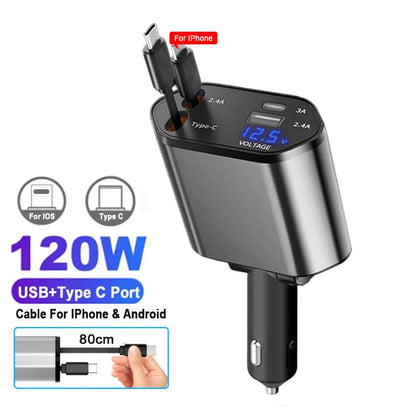 4 IN 1 100w Retractable Car Charger