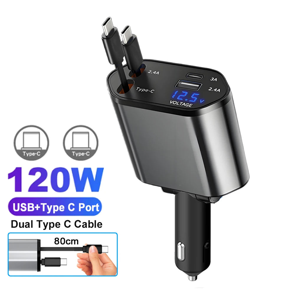 4 IN 1 100w Retractable Car Charger